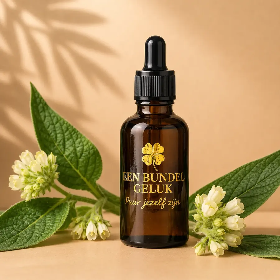 Flesje smeerwortelolie (Symphytum officinale) - traditioneel bereide kruidenolie van Een Bundel Geluk Enkhuizen